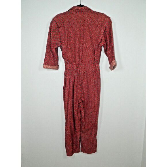 Angeles Jumpsuit Vintage 80s Size XS/S Red Brown Paisley Pockets California USA - Picture 2 of 10